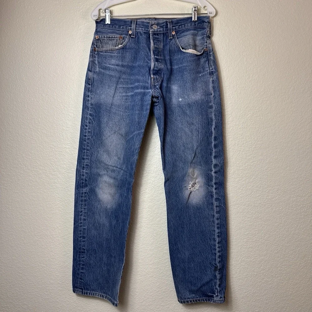 Levis 501 Men 34x34 Classic Fit Denim Pants Vintage Distressed 90s Style Cowboy